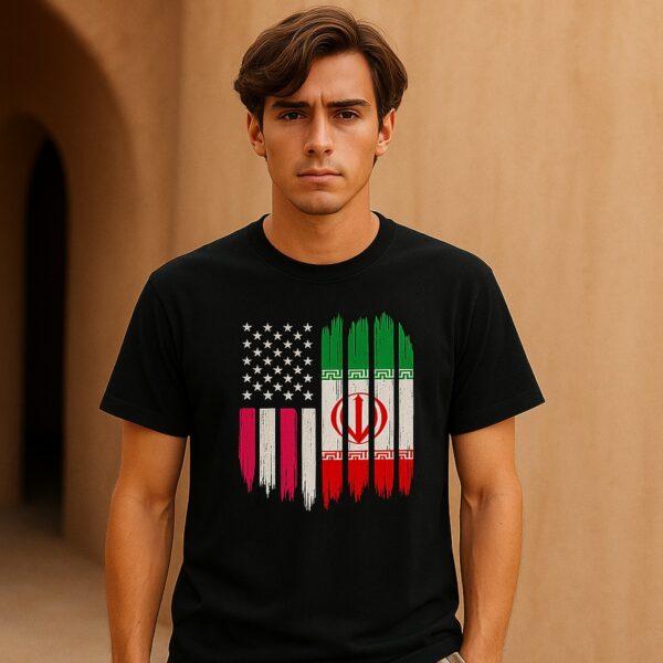 Men s Black Distressed US Iran Flag Grunge Graphic Tee