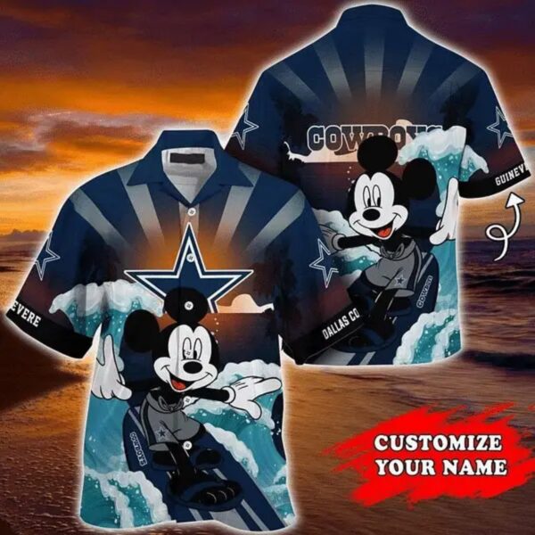 Dallas Cowboys Hawaiian Shirt with Surfing Character Graphic