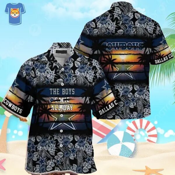 Dallas Cowboys Hawaiian Shirt with Tropical Floral and Sunset Print