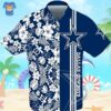 Dallas Cowboys Split Design Hawaiian Shirt with Tropical Floral Turtle Pattern