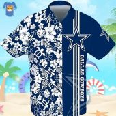 Dallas Cowboys Split Design Hawaiian Shirt With Tropical Floral Turtle Pattern.jpg - sohemix