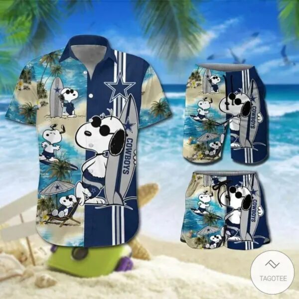 Hawaiian Shirt and Shorts Set with Snoopy and Dallas Cowboys Beach Theme