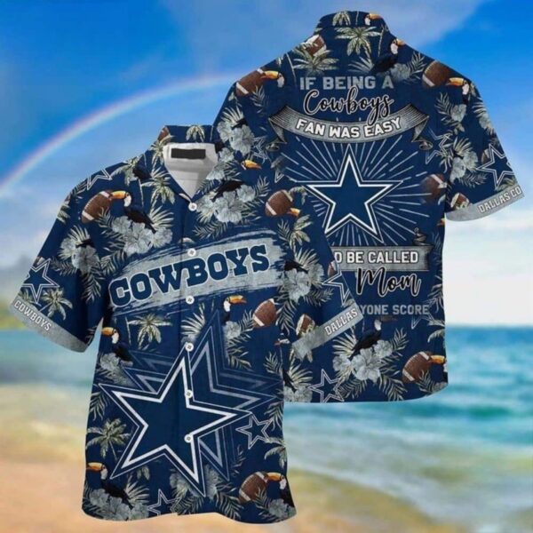Hawaiian Shirt with Dallas Cowboys Tropical Print and Footballs for Fans