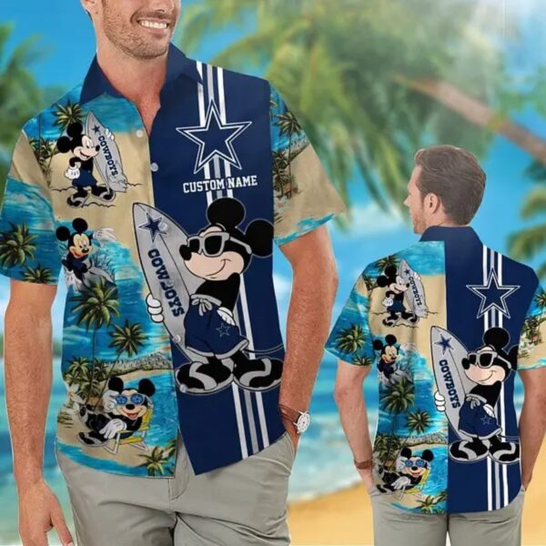 Men s Dallas Cowboys Mickey Mouse Split Print Tropical Hawaiian Shirt