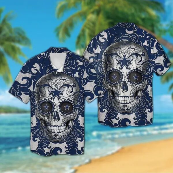 Men s Tropical Hawaiian Shirt with Sugar Skull and Star Print
