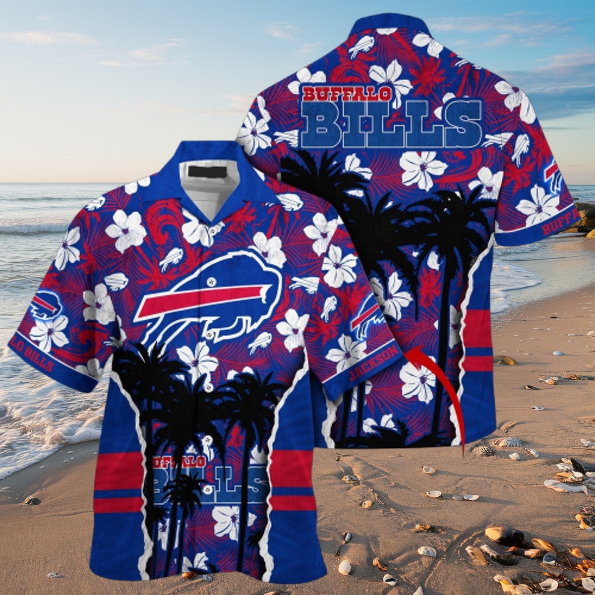 Buffalo Bills Tropical Hawaiian Shirt with Floral Print and Palm Trees - Unisex Aloha Button-Down