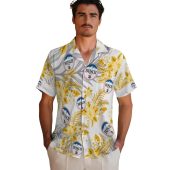 Busch Beer Logo Hawaiian Shirt With Yellow Tropical Flowers And Grey Palm Leaves White Casual Button Down 2 83725.jpg - sohemix