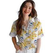 Busch Beer Logo Hawaiian Shirt With Yellow Tropical Flowers And Grey Palm Leaves White Casual Button Down 4 71bqy.jpg - sohemix