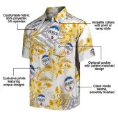Busch Beer Logo Hawaiian Shirt With Yellow Tropical Flowers And Grey Palm Leaves White Casual Button Down 5 570v2.jpg - sohemix