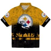 Customizable Unisex Pittsburgh Steelers Hawaiian Shirt Distressed Gold Black Tropical Palm Tree Button Down Fan Aloha Shirt 1 Ie3nn.jpg - sohemix