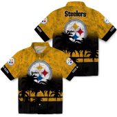 Customizable Unisex Pittsburgh Steelers Hawaiian Shirt Distressed Gold Black Tropical Palm Tree Button Down Fan Aloha Shirt 3 Ohbrc.jpg - sohemix