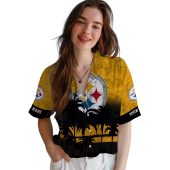 Customizable Unisex Pittsburgh Steelers Hawaiian Shirt Distressed Gold Black Tropical Palm Tree Button Down Fan Aloha Shirt 4 W09xa.jpg - sohemix