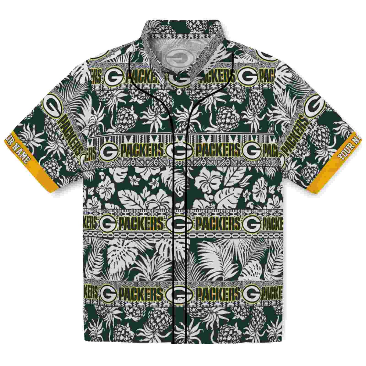 Customized Green Bay Packers Unisex Hawaiian Shirt - Tropical Floral Pineapple Tribal Print Button-Down