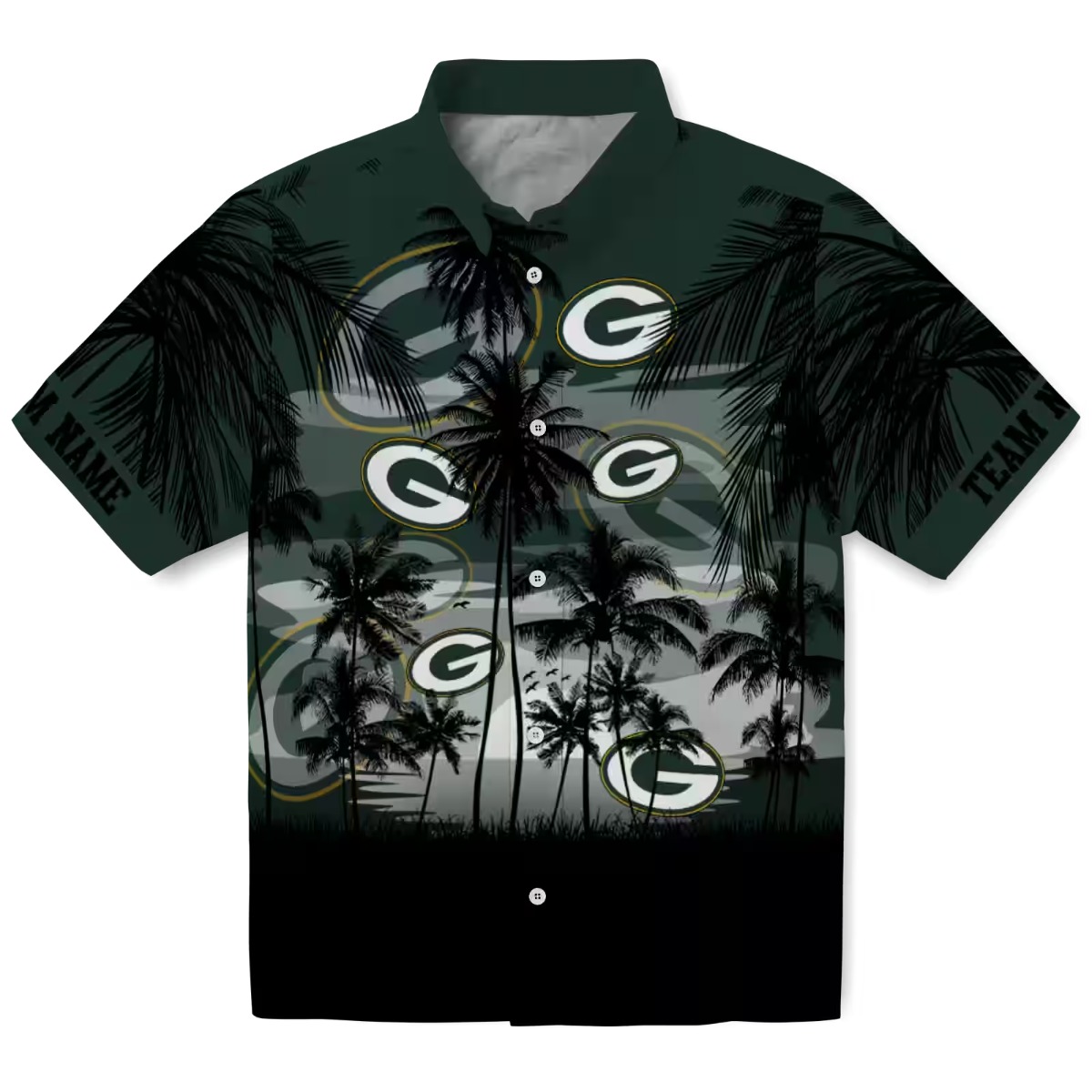 Green Bay Packers Tropical Hawaiian Shirt with Palm Tree Sunset Print - Unisex Button-Down