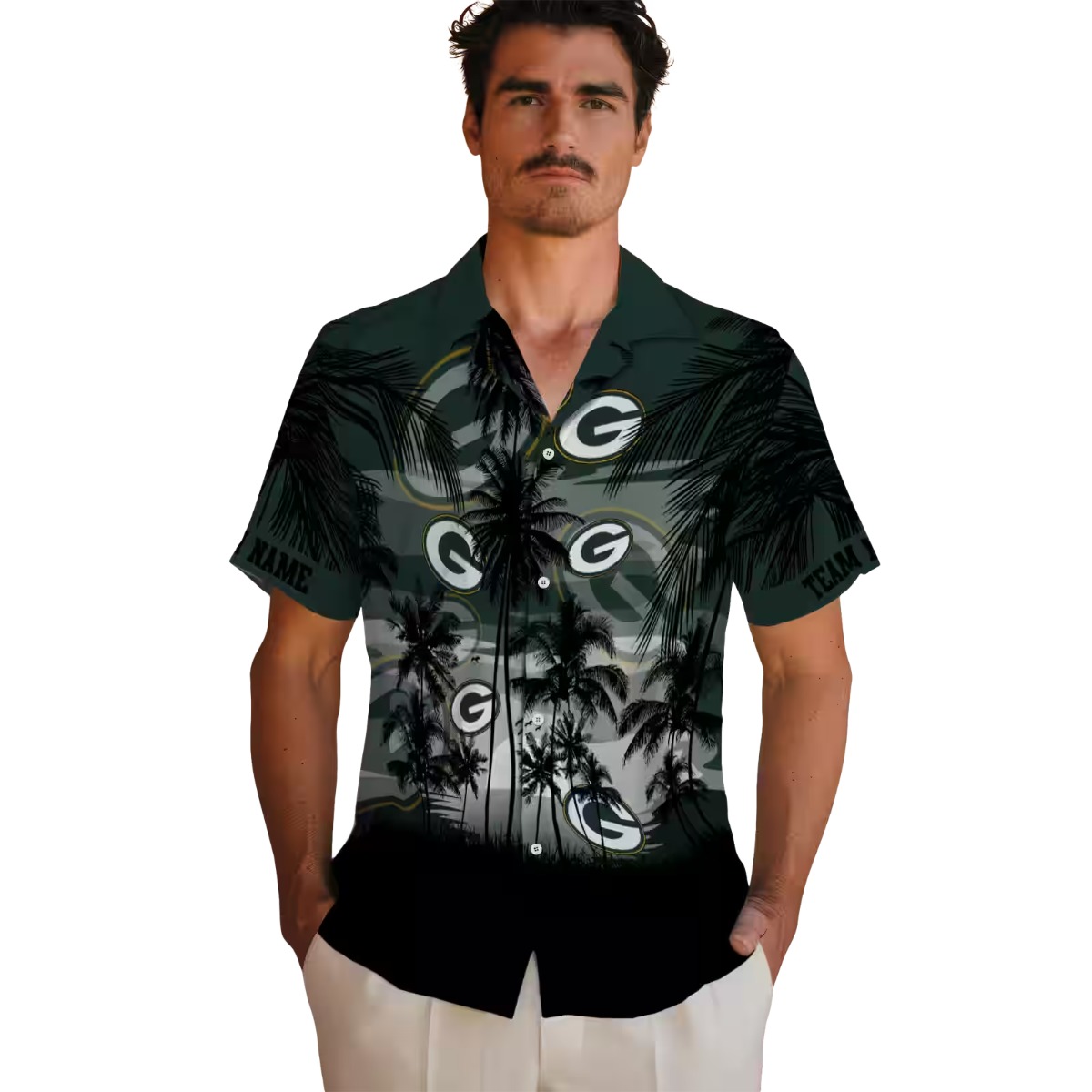 Green Bay Packers Tropical Hawaiian Shirt with Palm Tree Sunset Print - Unisex Button-Down