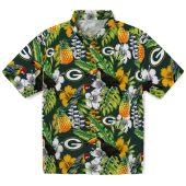 Green Bay Packers Tropical Toucan Pineapple Floral Green Hawaiian Button Down Shirt 1 W0svk.jpg - sohemix