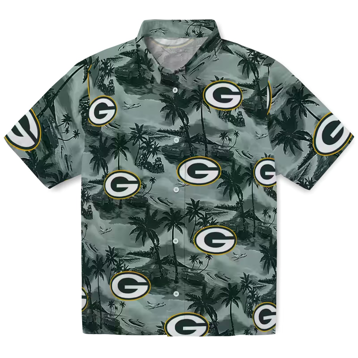 Green Bay Packers Unisex Hawaiian Shirt - Short Sleeve Coastal Palms Tropical Print Button-Down