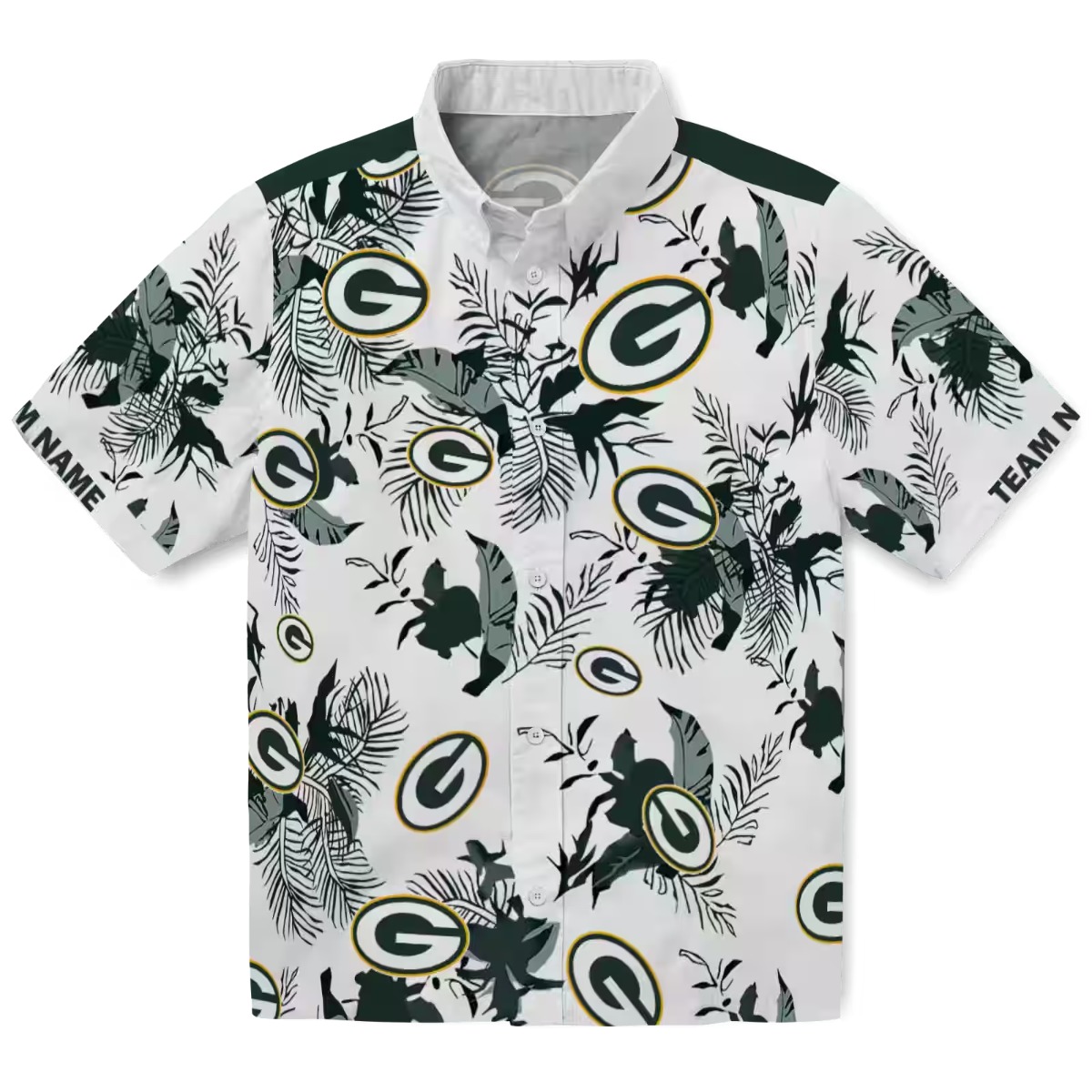 Green Bay Packers Unisex Hawaiian Shirt with Tropical Botanical Print - Green White Casual Button Down