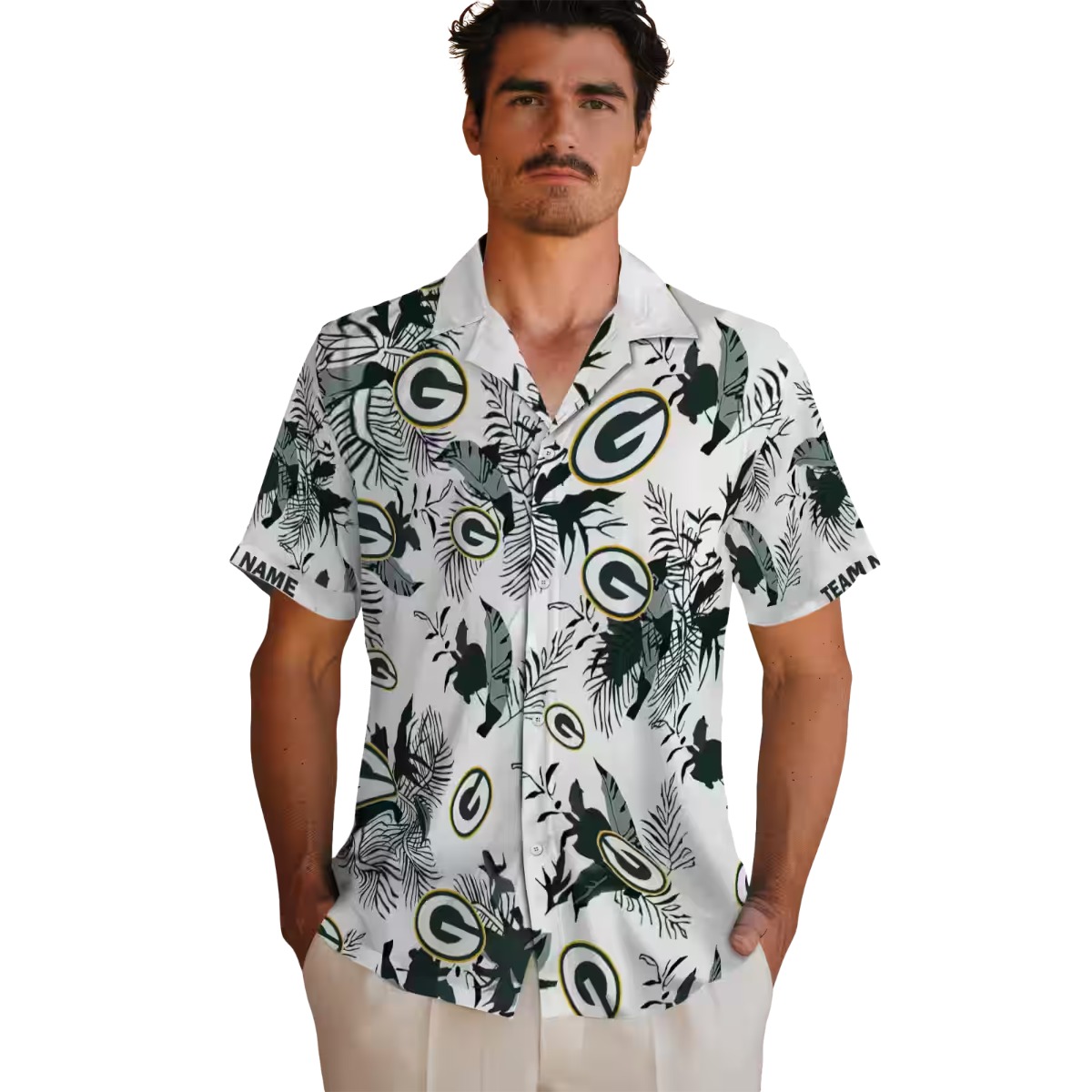 Green Bay Packers Unisex Hawaiian Shirt with Tropical Botanical Print - Green White Casual Button Down