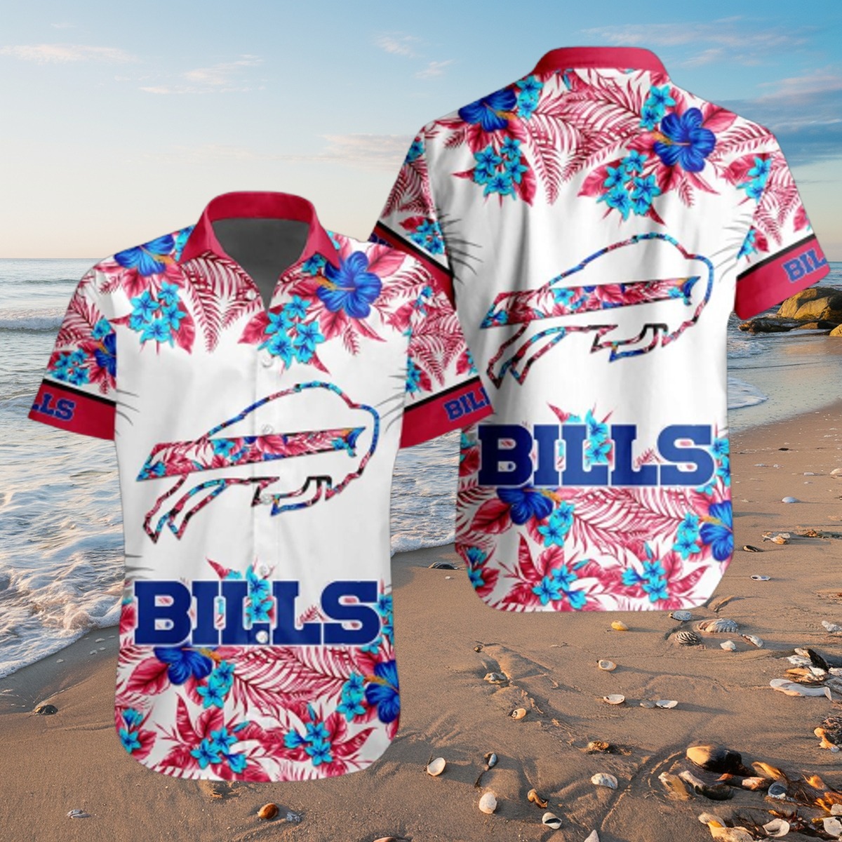 Men s Buffalo Bills Hawaiian Shirt Tropical Floral Print Short Sleeve Button Down