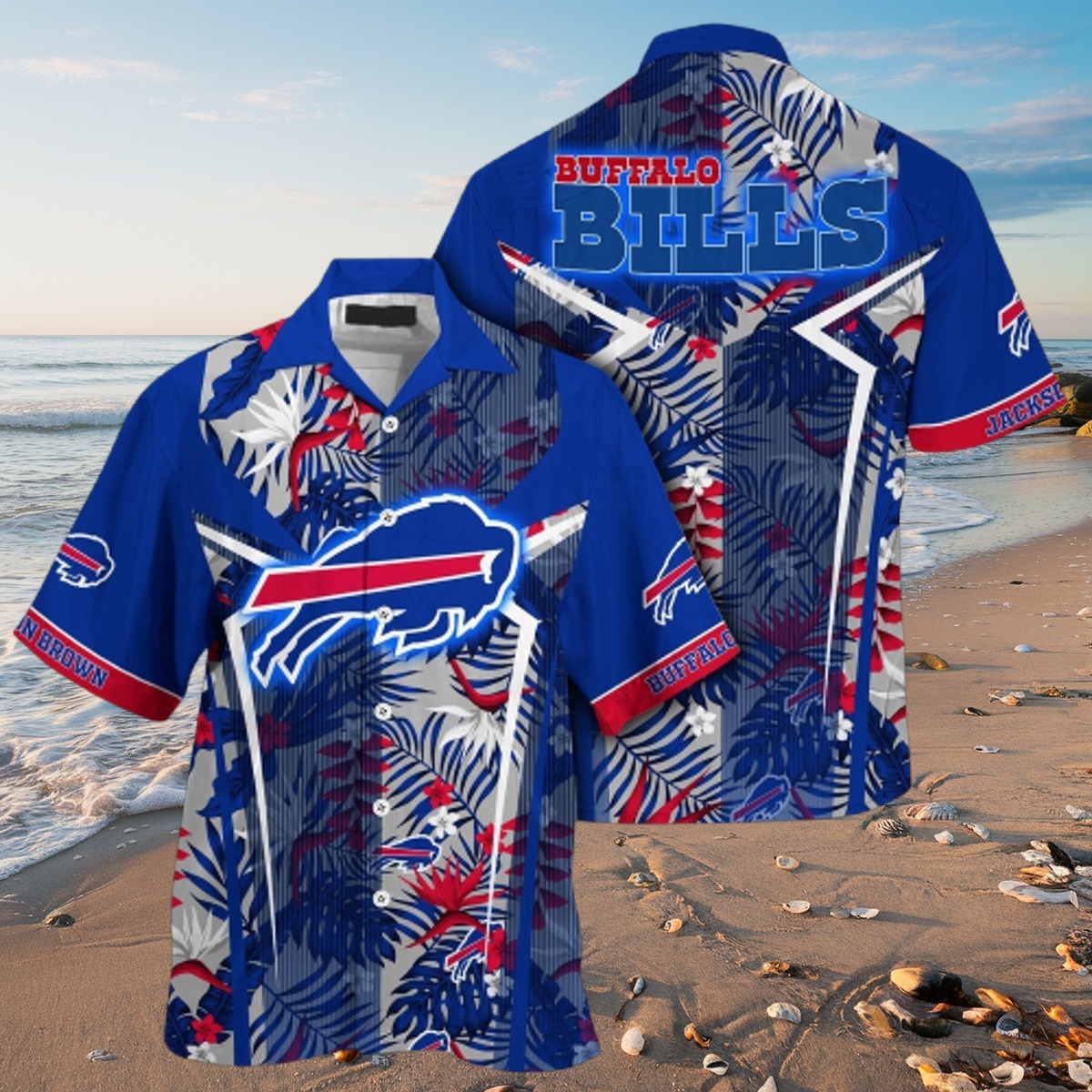 Men s Buffalo Bills Hawaiian Shirt Tropical Floral Print Summer Button-Down