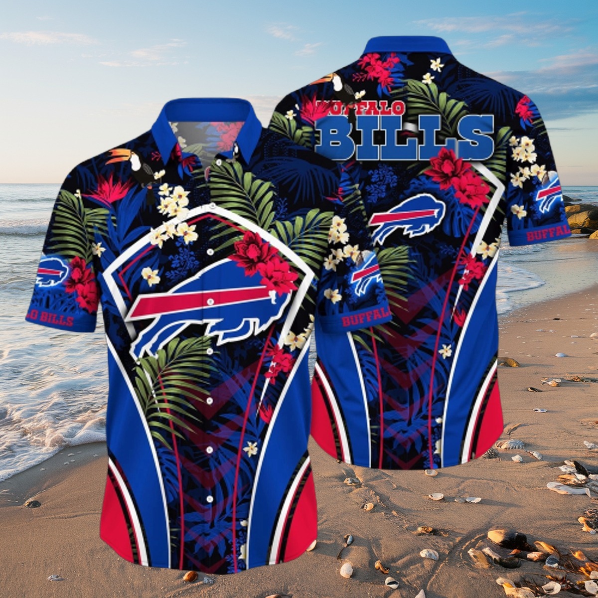 Men s Buffalo Bills NFL Hawaiian Shirt with Tropical Floral Print - Casual Summer Button-Down