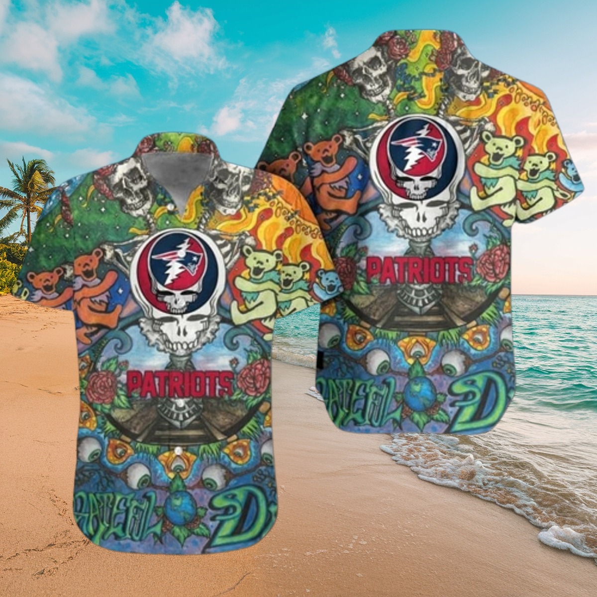 Men s Casual Button Down Hawaiian Shirt Grateful Dead Patriots Steal Your Face Dancing Bears Psychedelic Print