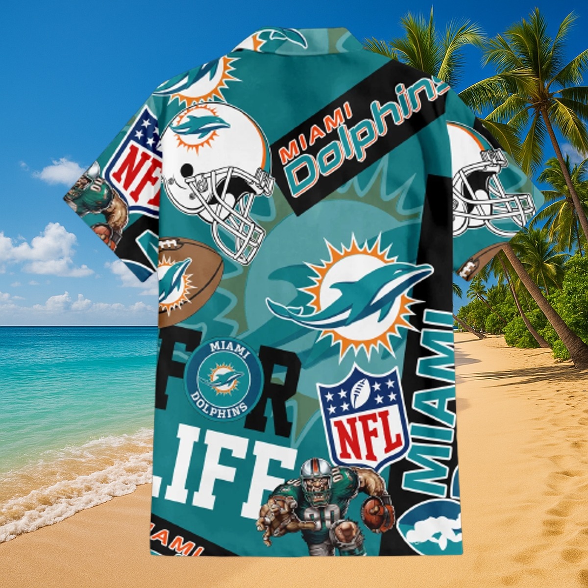 Men s Miami Dolphins For Life Hawaiian Shirt and Beach Shorts Set - Tropical NFL Football Team Logo Print