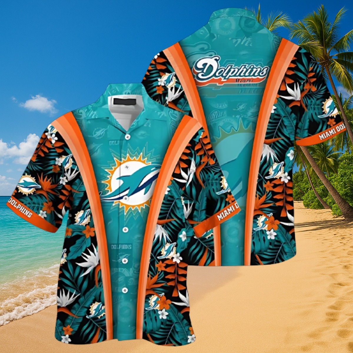 Men s Miami Dolphins Hawaiian Shirt Tropical Floral Print - Island Vibe Button-Down