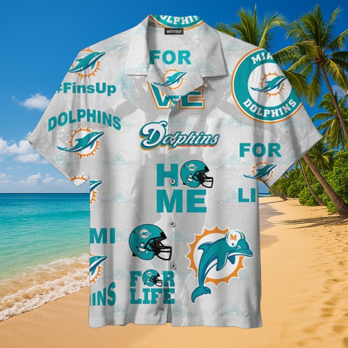 Men s Miami Dolphins Hawaiian Shirt with Logos, Helmet, and Text Pattern - Casual Summer Button-Down