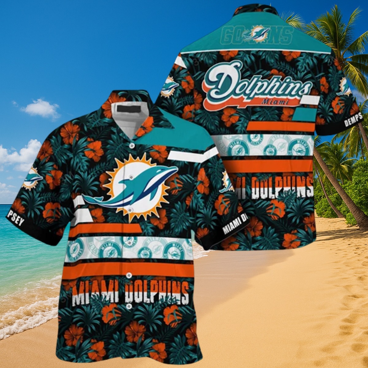Men s Miami Dolphins Tropical Floral Hawaiian Shirt with Player Names Button Down Casual Summer