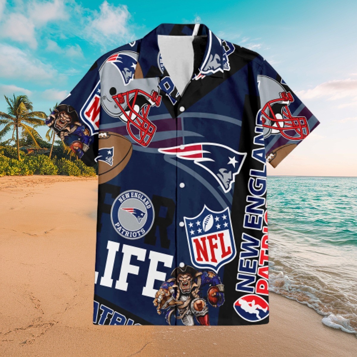 Men s New England Patriots FOR LIFE NFL Team Logo Hawaiian Shirt - Casual Beach Button Down