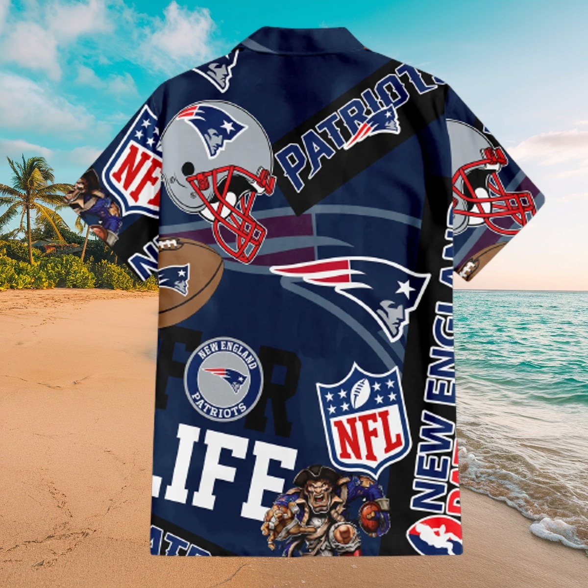 Men s New England Patriots FOR LIFE NFL Team Logo Hawaiian Shirt - Casual Beach Button Down