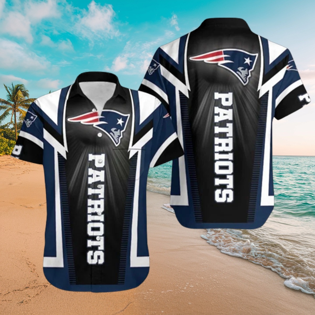 Men s New England Patriots Hawaiian Shirt - Team Logo Vertical Text Button-Down