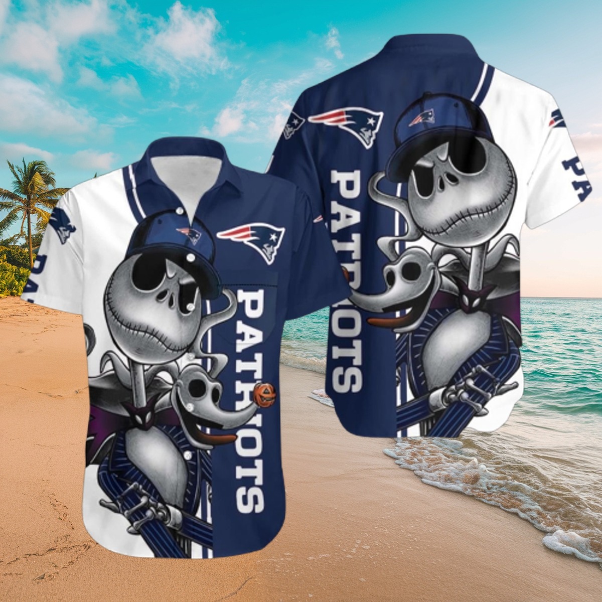 Men s New England Patriots Jack Skellington Zero Hawaiian Shirt - NFL Disney Fan Button-Down