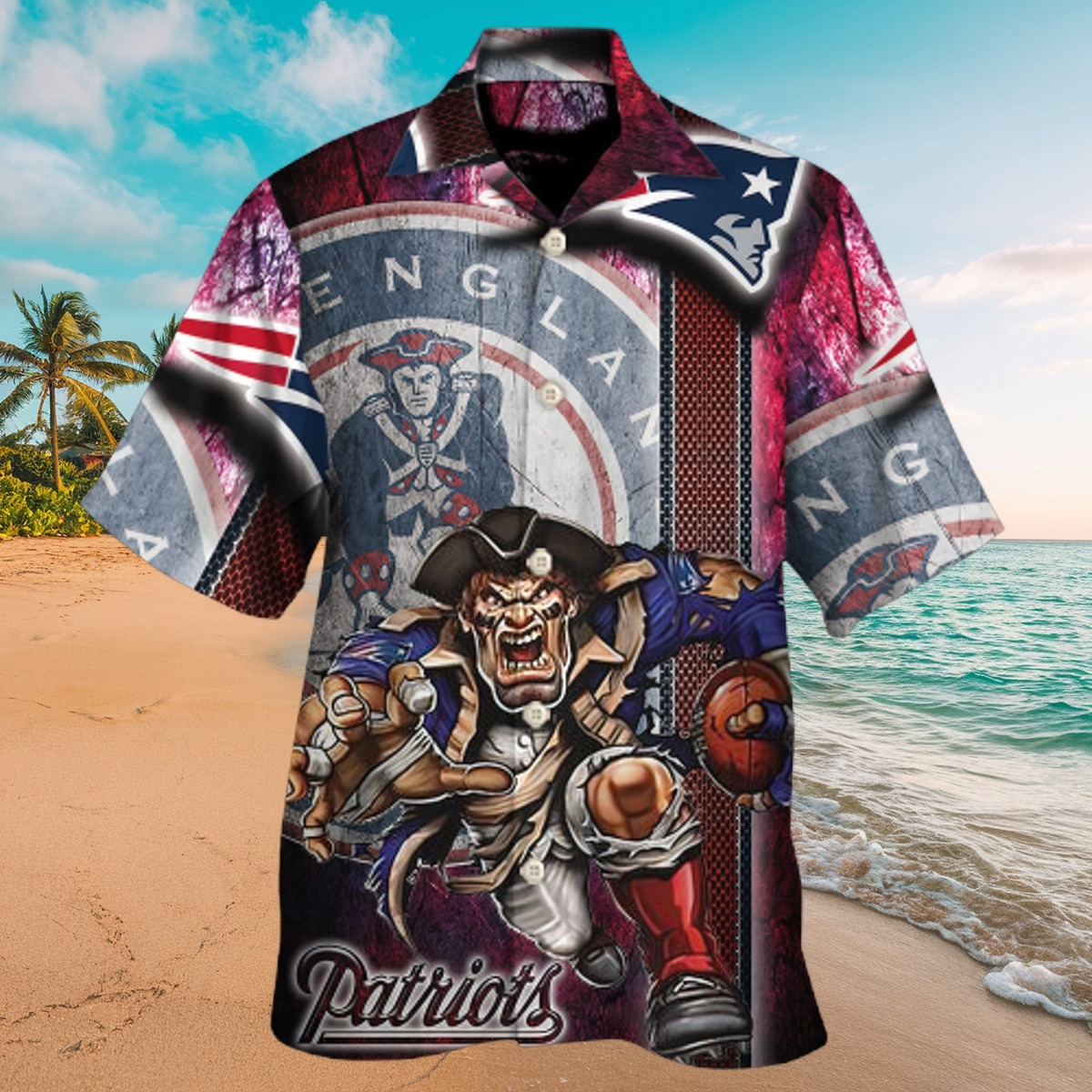 Men s New England Patriots Tropical Hawaiian Shirt - Pat Patriot Game Day All-Over Print Button-Down