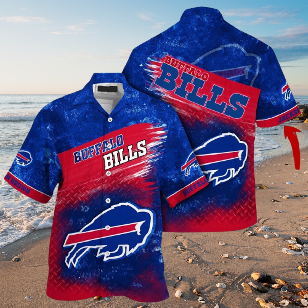 Men s NFL Buffalo Bills Hawaiian Shirt - Distressed Blue Red Diamond Plate Pattern Button Down