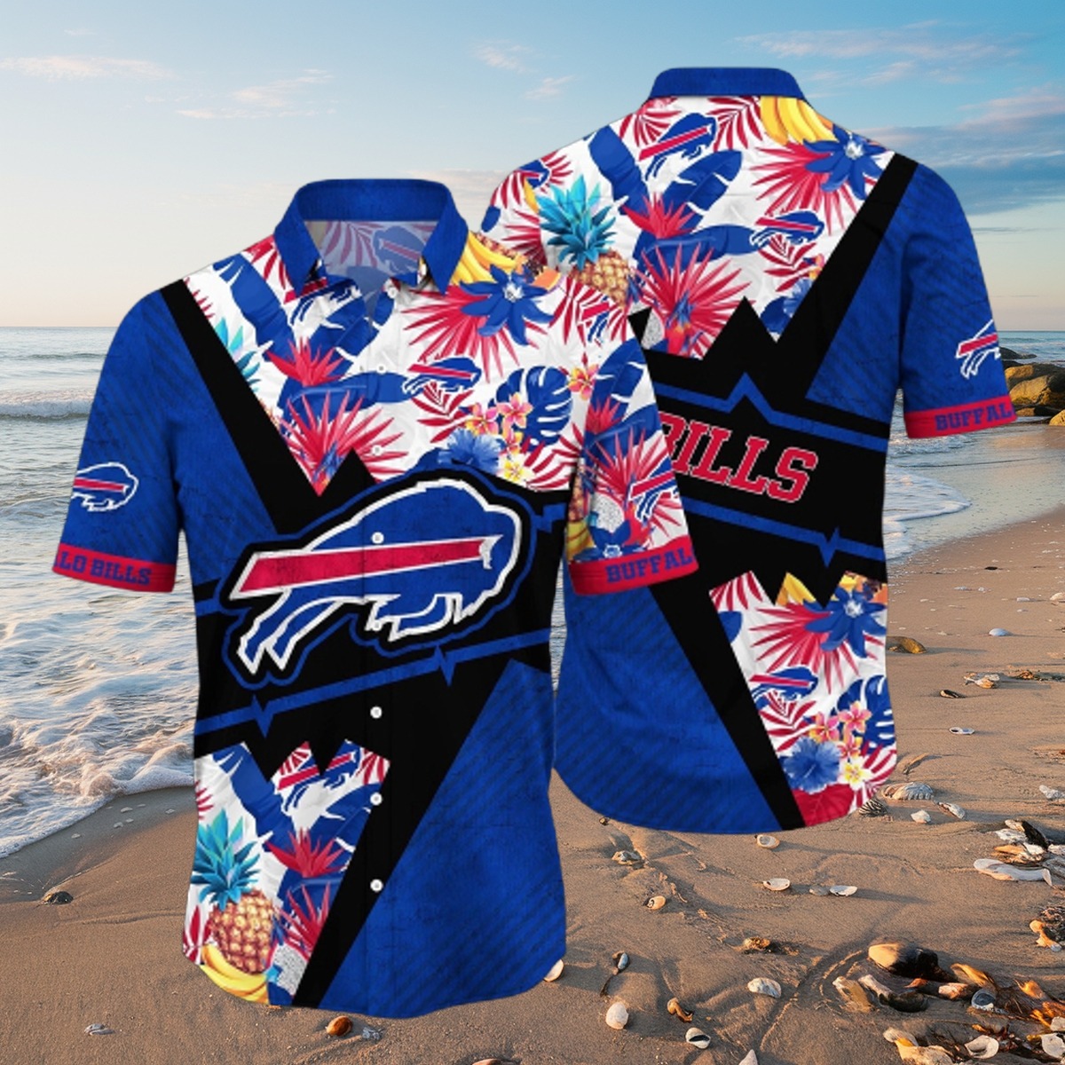 Men s NFL Buffalo Bills Hawaiian Shirt Tropical Floral Print Button Down - Summer Beach Aloha Apparel