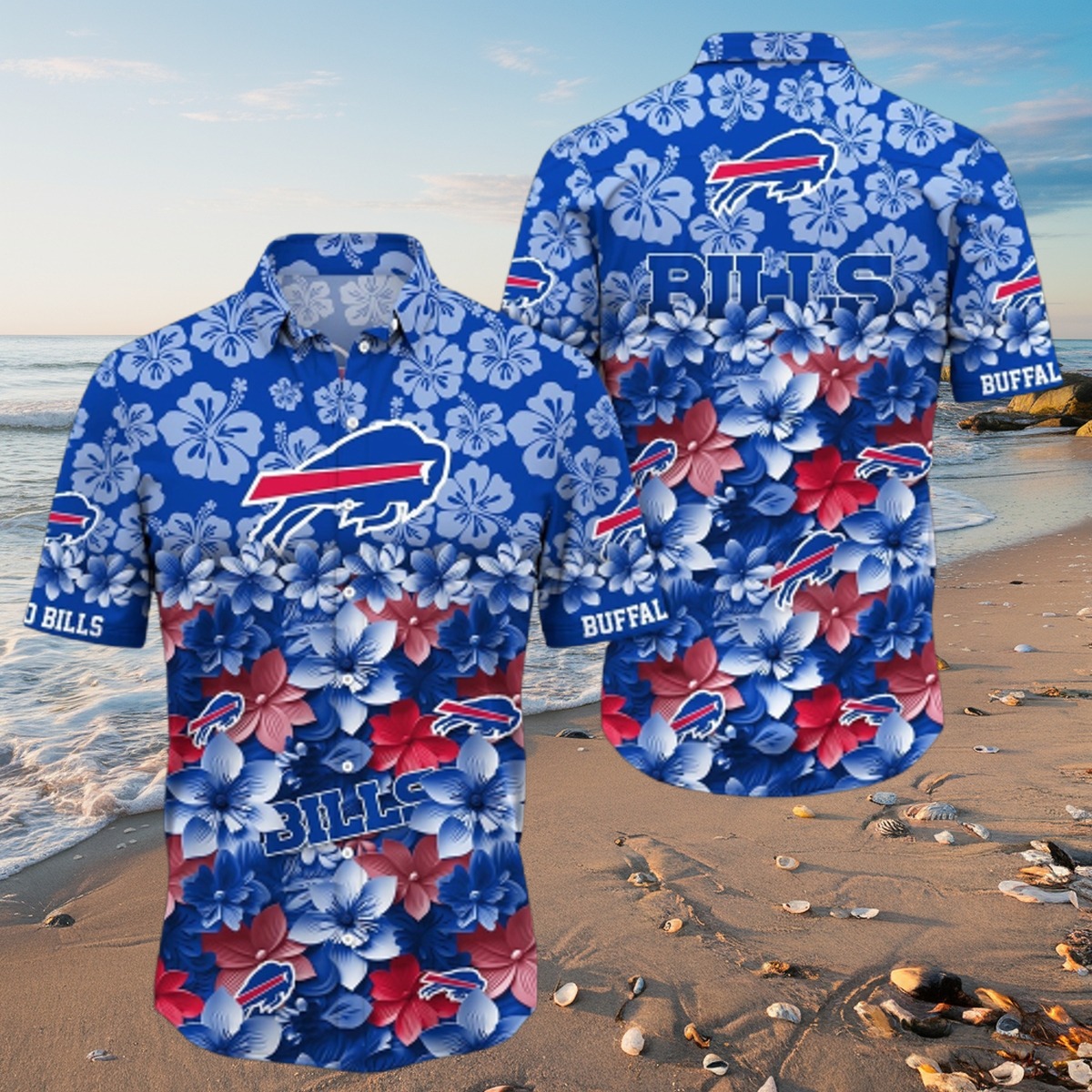 Men s NFL Buffalo Bills Hawaiian Shirt with Tropical Floral Pattern - Summer Beach Button-Down