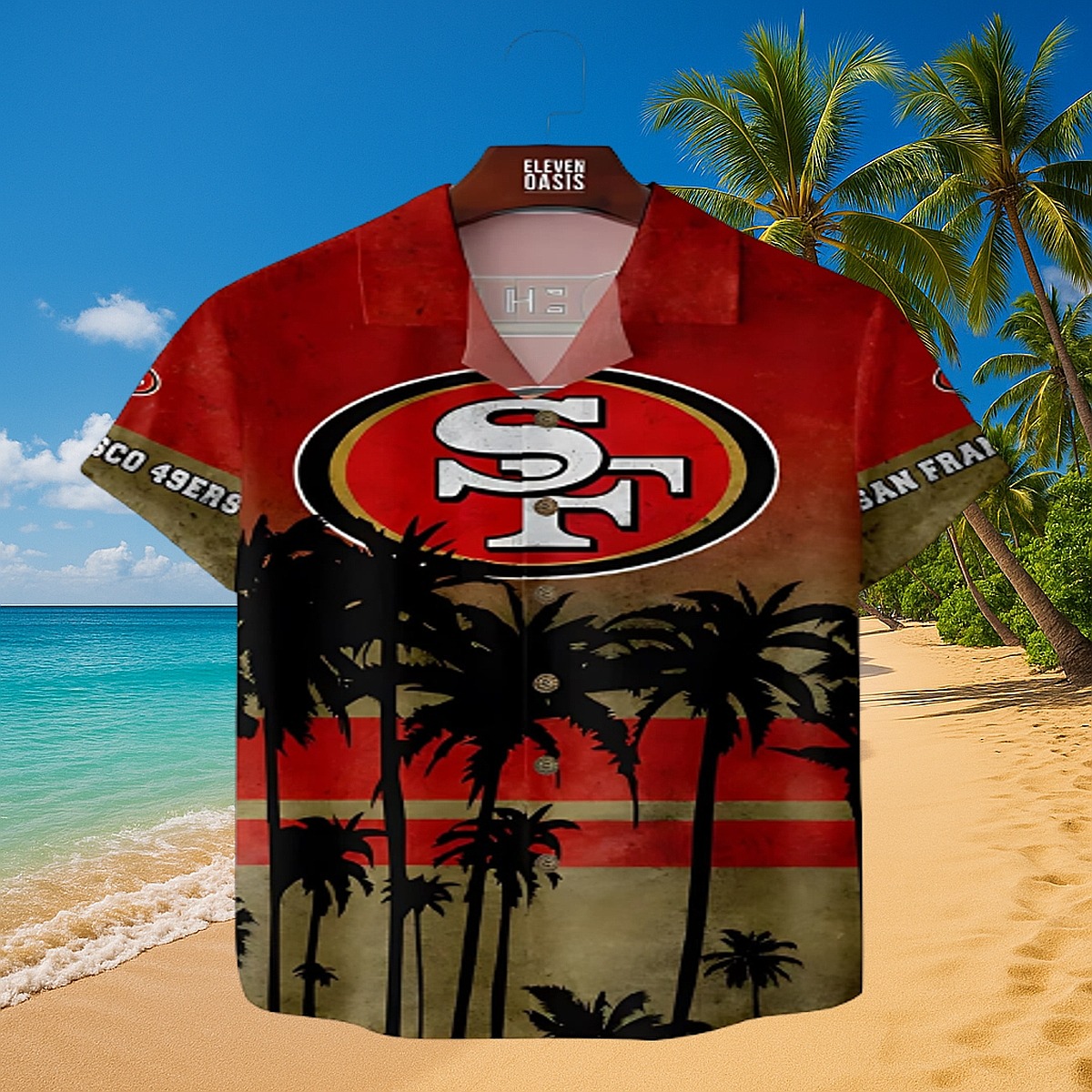 Men s San Francisco 49ers Hawaiian Shirt with Palm Tree Print - Official NFL Logo Casual Button-Down