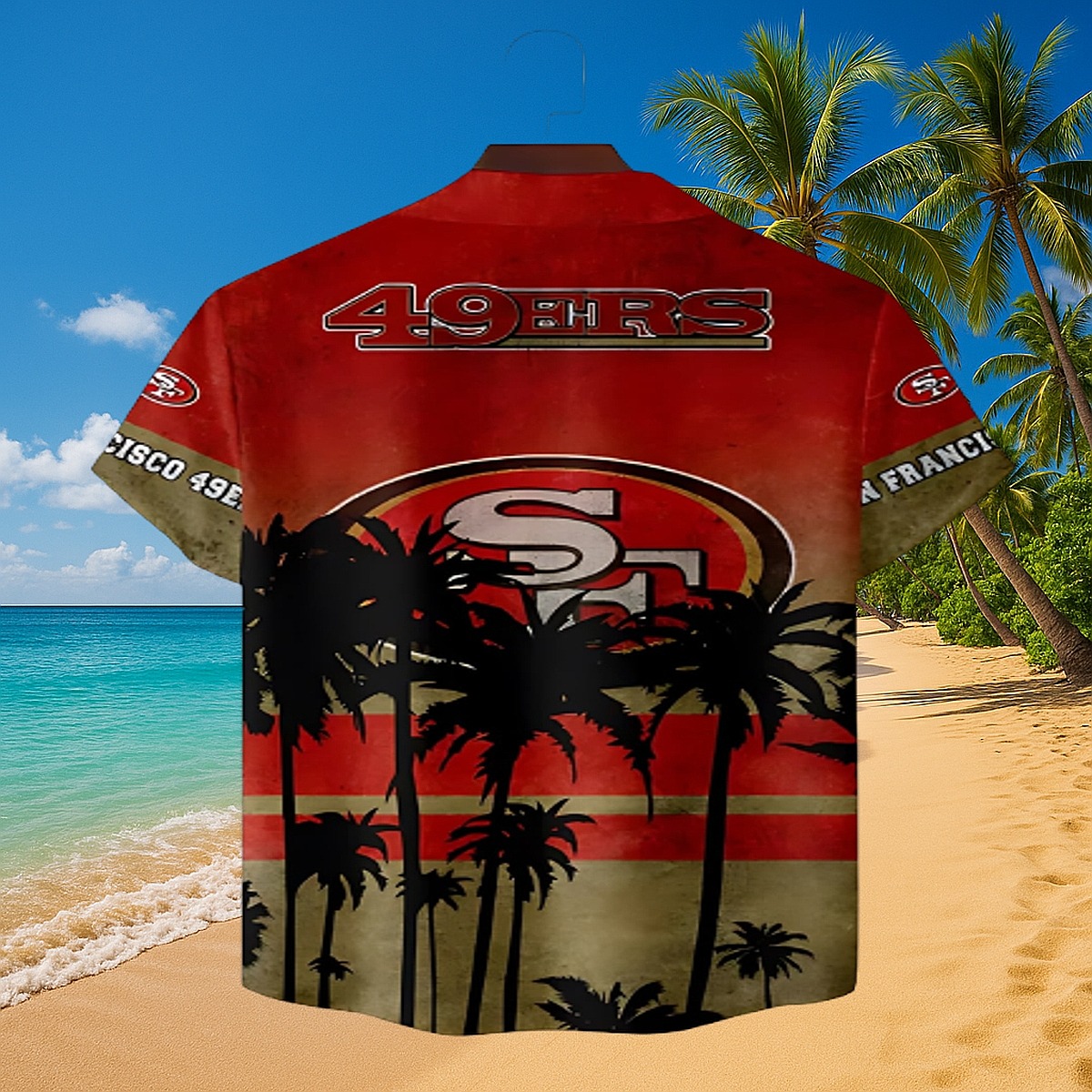 Men s San Francisco 49ers Hawaiian Shirt with Palm Tree Print - Official NFL Logo Casual Button-Down