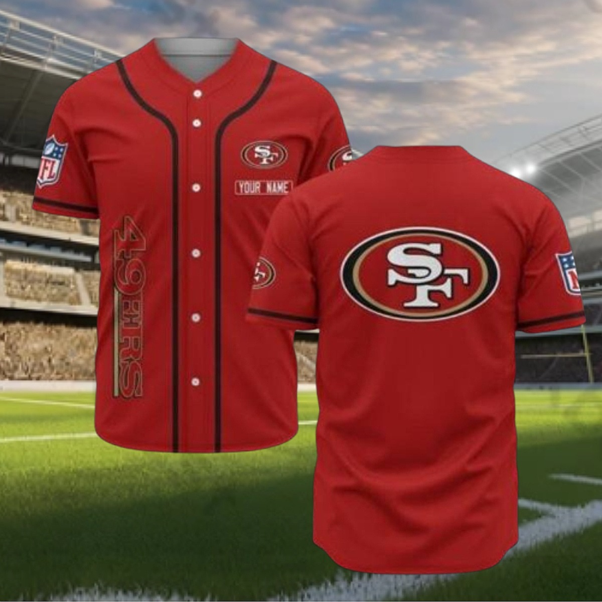 Men s San Francisco 49ers NFL Red Custom Baseball Jersey - Game Day Button-Down Fan Shirt