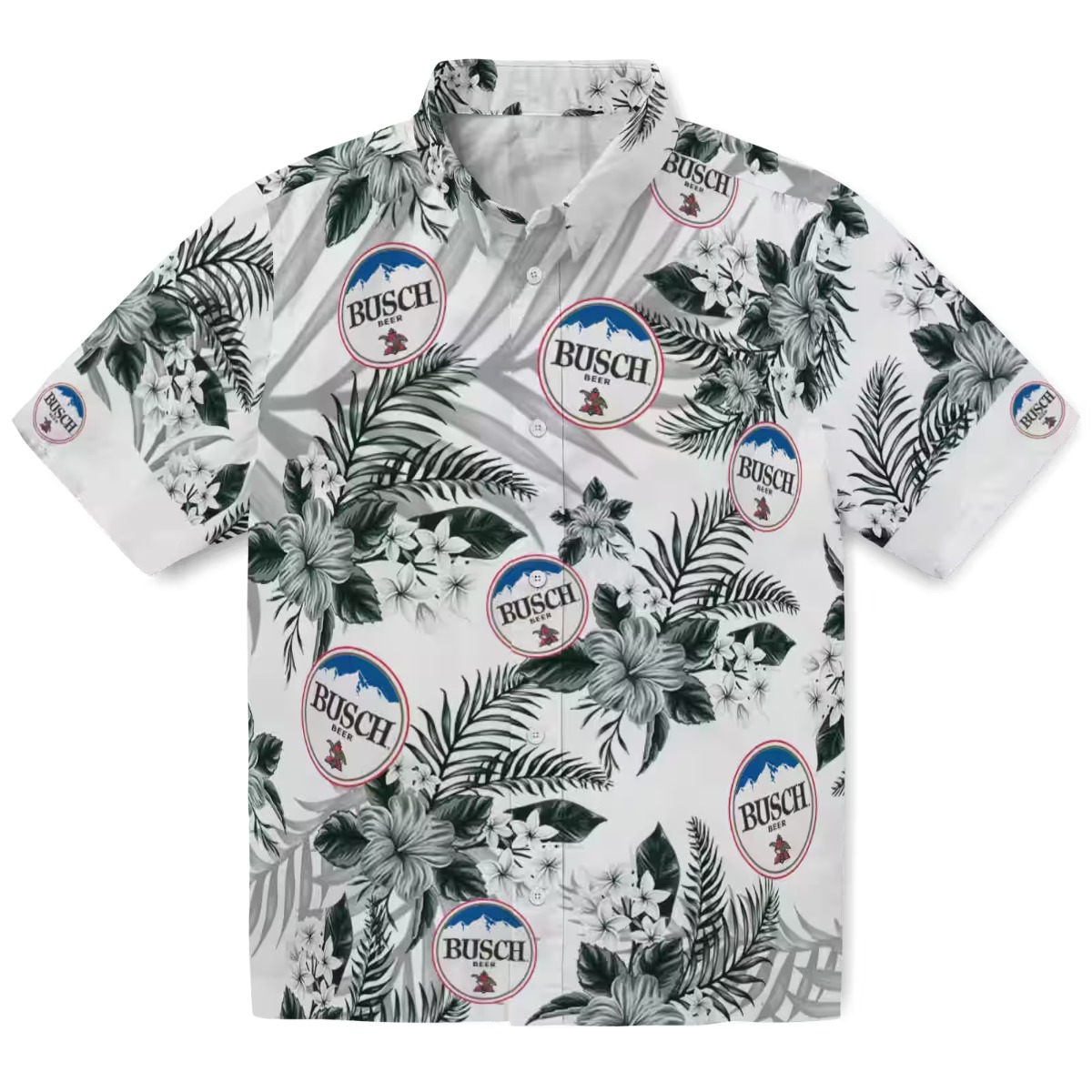 Men s Unisex Busch Beer Hawaiian Shirt - Tropical Hibiscus Palm Leaf Print Button Down