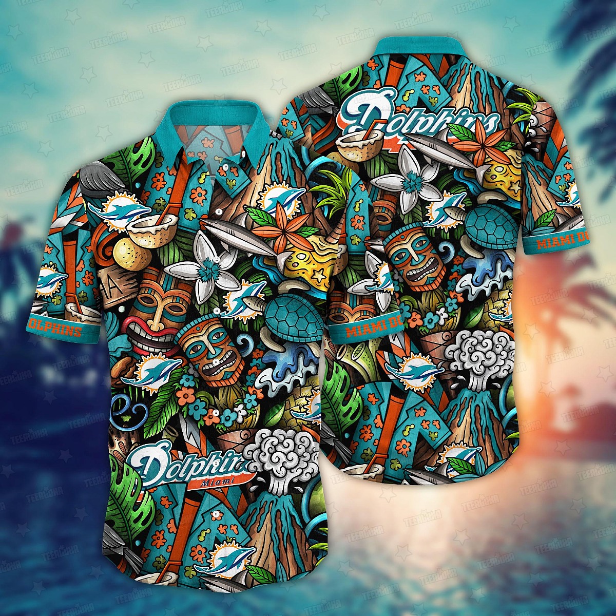Miami Dolphins Tropical Pattern Hawaiian Shirt for Fans