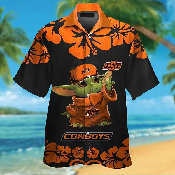 OSU Cowboys Grogu Aloha Shirt - Baby Yoda Fan Gear
