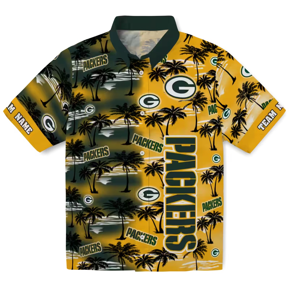 Personalized Green Bay Packers Hawaiian Shirt with Palm Tree Silhouettes - Unisex Tropical Button-Down