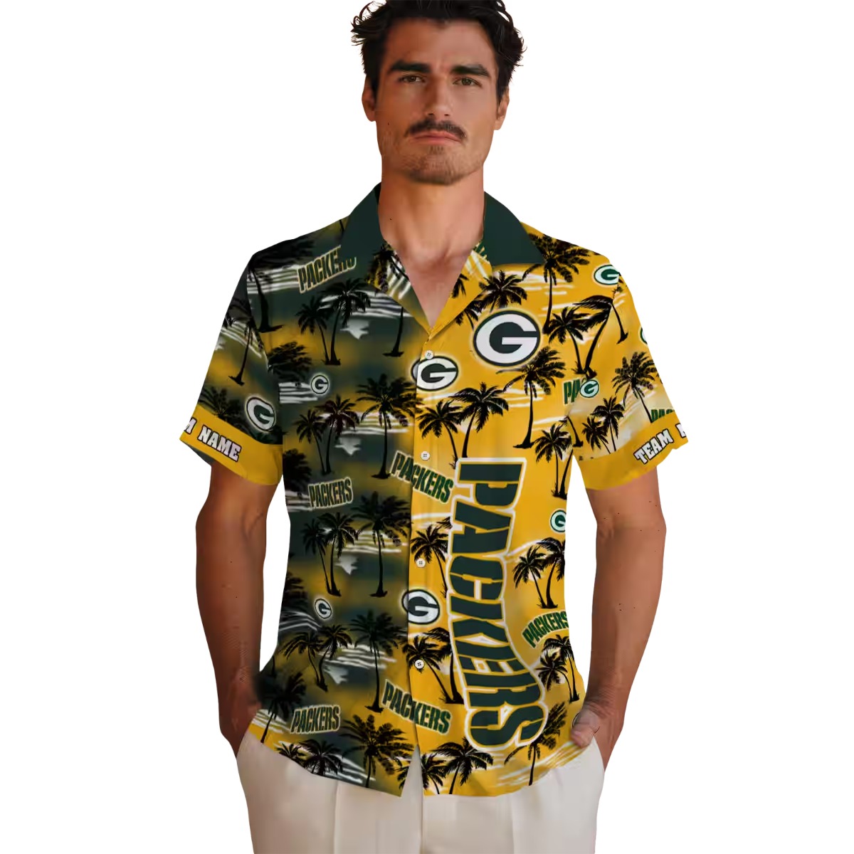 Personalized Green Bay Packers Hawaiian Shirt with Palm Tree Silhouettes - Unisex Tropical Button-Down