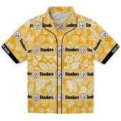 Personalized Pittsburgh Steelers Unisex Hawaiian Shirt Gold White Tropical Print Tribal Stripe Bands Pineapple Palm Design Casual Button Down For Summer 1 V61bf.jpg - sohemix