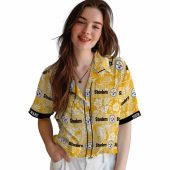 Personalized Pittsburgh Steelers Unisex Hawaiian Shirt Gold White Tropical Print Tribal Stripe Bands Pineapple Palm Design Casual Button Down For Summer 4 Yvism.jpg - sohemix