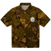 Pittsburgh Steelers Gold Tropical Floral Leaf Pattern Hawaiian Shirt Unisex Short Sleeve Button Down 1 Z43po.jpg - sohemix